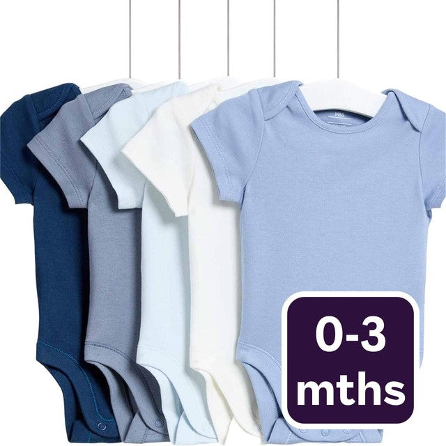 M&S short sleeve bodysuits blue 0-3 M, imported from the UK