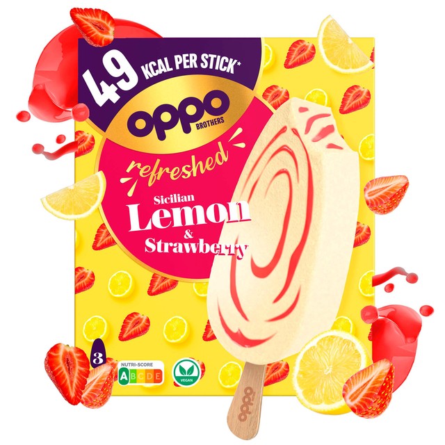 Oppo lemon & strawberry sorbetto sticks 3 x 90ml, imported from the UK