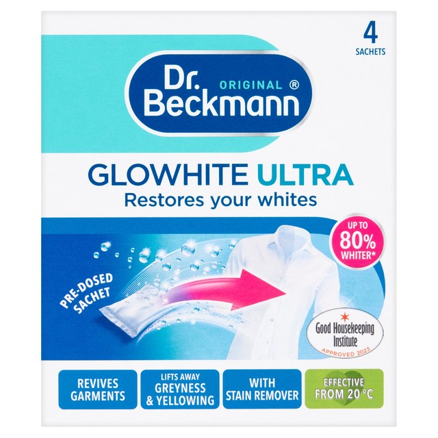 Dr Beckmann Glowhite Ultra laundry whitener sachets, UK version
