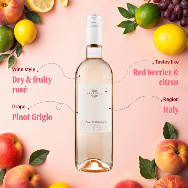 Virgin Wines Araldica d'Aria Pinot Grigio Rose rosé wine 75cl - British product