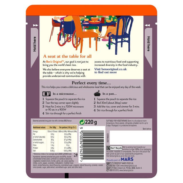 Ben's Original Smokey BBQ Microwave Rice 220g - British product