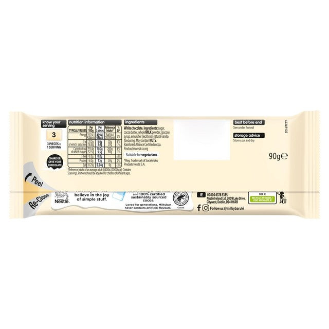 Milkybar hvit sjokoladebar til deling 90 g, importert fra Storbritannia