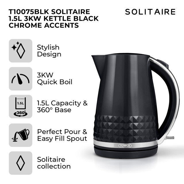 Tower Solitaire kettle 1.5L black, UK version