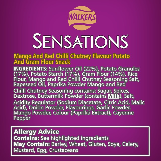 Walkers Sensations Mango Chilli Chutney Poppadoms 82.5g (British brand)