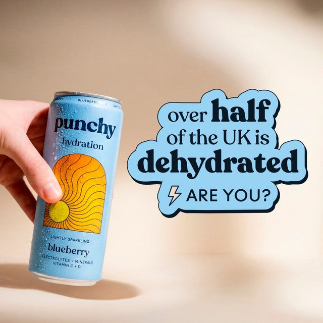 Punchy blueberry hydration sparkling drink 4 x 330ml cans, imported from the UK