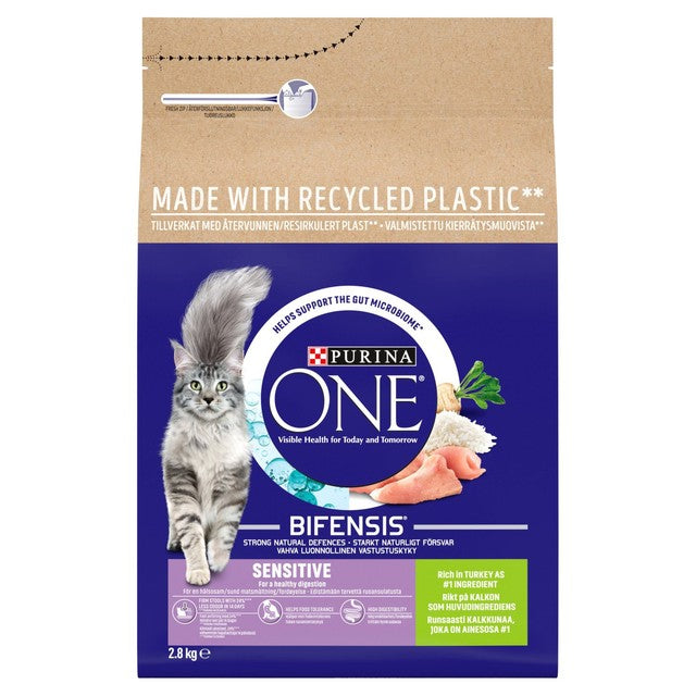 Purina ONE sensitive turkey and rice dry cat food 2.8kg, imported from the UK
