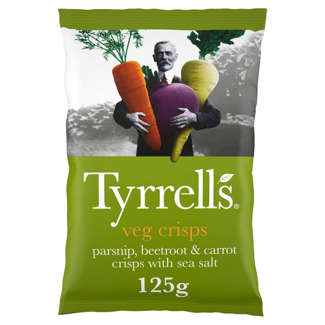 Tyrrell's parsnip, beetroot and carrot vegetable crisps with sea salt 125g (British brand)