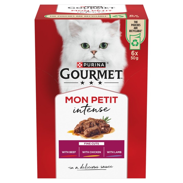 Gourmet Mon Petit wet cat food variety with beef, chicken, lamb 6 x 50g pouches, UK version