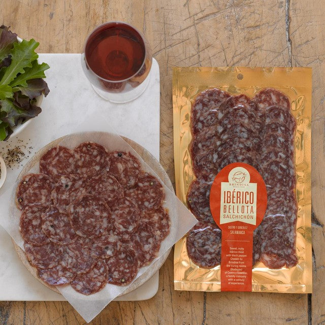Brindisa nitrate-free Spanish Iberico Bellota salchichon slices 100g - British product