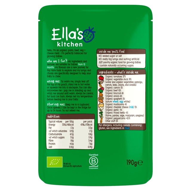 Ella's Kitchen beef spag bol baby food pouch 190g - British product