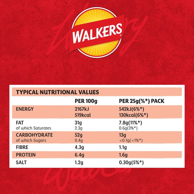 Walkers Ready Salted crisps 12x25g (British brand)