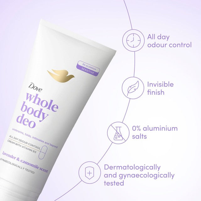 Dove whole body deodorant cream lavender and chamomile, imported from the UK