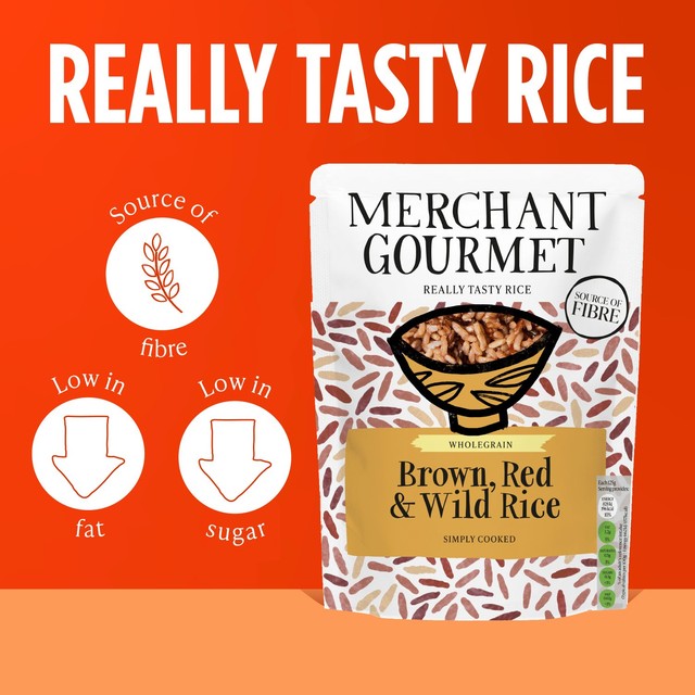 Merchant Gourmet wholegrain brown red wild microwave rice 250g, imported from the UK