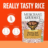 Merchant Gourmet wholegrain brown red wild microwave rice 250g, imported from the UK