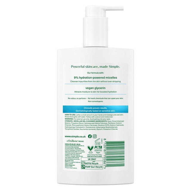 Simple Hydrate+ Micellar Cleansing Gel 240ml (British brand)