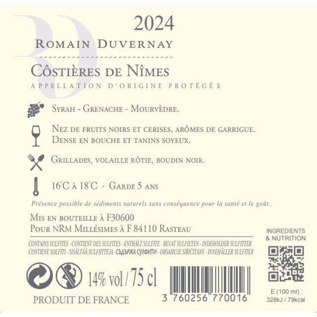 Romain Duvernay red wine AOP Costières de Nîmes - British product