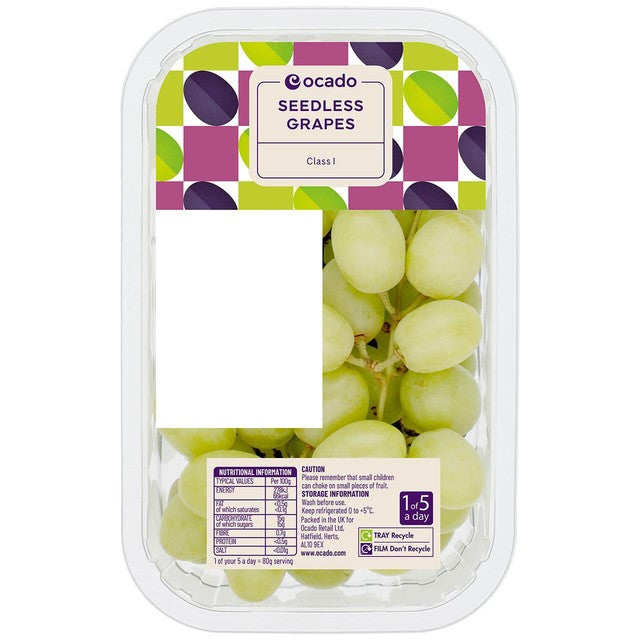 Ocado green seedless grapes 500g, imported from the UK