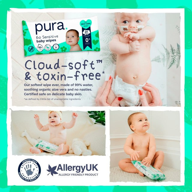 Pura plastic free baby wipes, imported from the UK