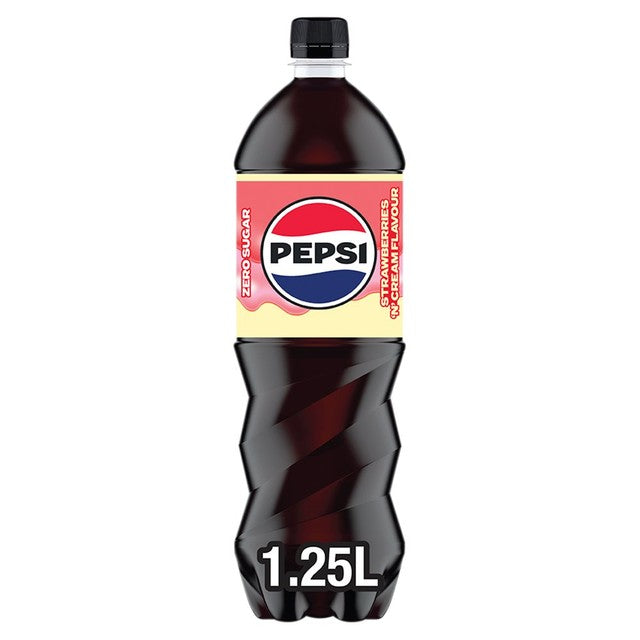 Pepsi Strawberries n Cream zero sugar cola 1.25L, imported from the UK