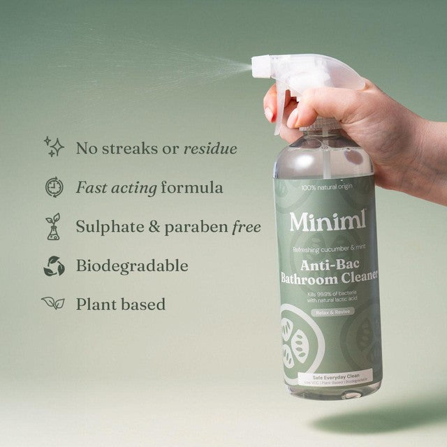 Miniml cucumber & mint bathroom cleaner spray 750ml, imported from the UK