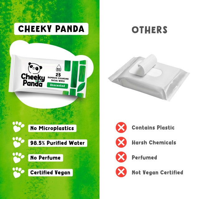 The Cheeky Panda facial wipes unscented 25 pack (British brand)