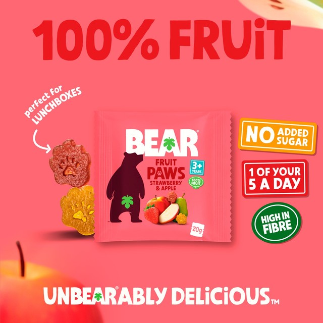 Bear Paws strawberry and apple fruit shapes 5x20g multipack - British product
