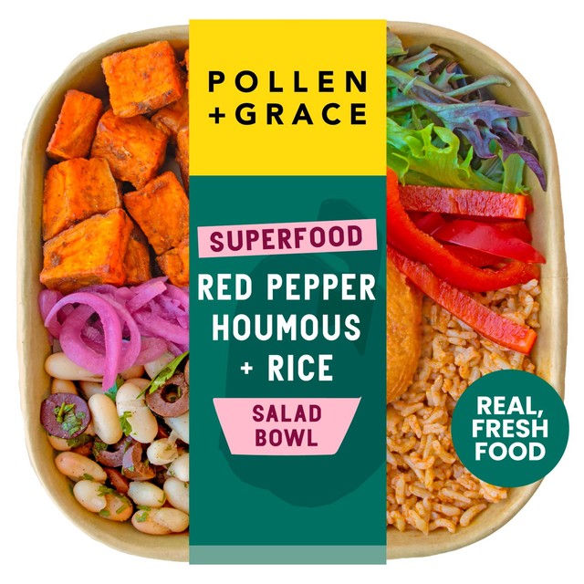 Pollen Grace red pepper houmous salad 275g, imported from the UK