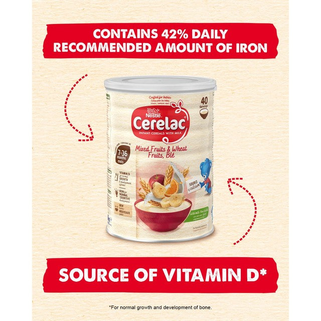 Nestle Cerelac mixed fruits & wheat infant cereal 1kg, imported from the UK