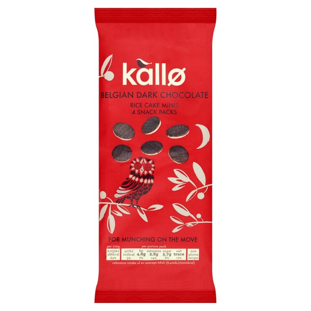 Kallo Belgian dark chocolate mini rice cakes multipack 4 x 21g, UK version
