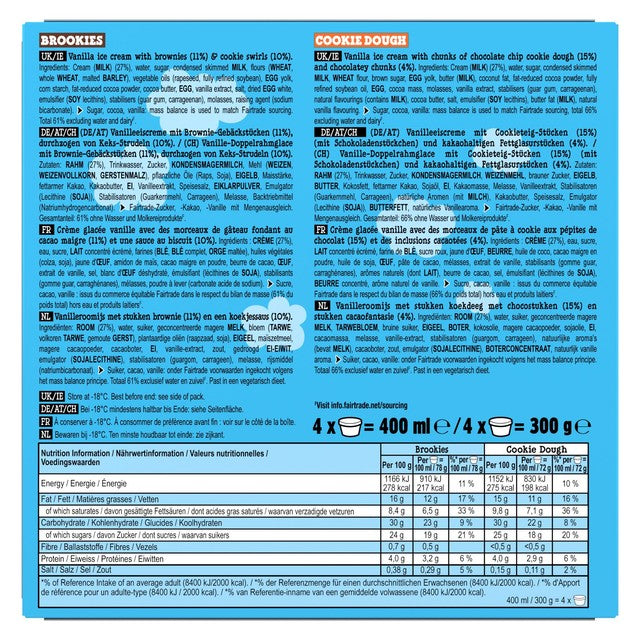 Ben & Jerry's Brookie Dough ice cream multipack 400ml - British product