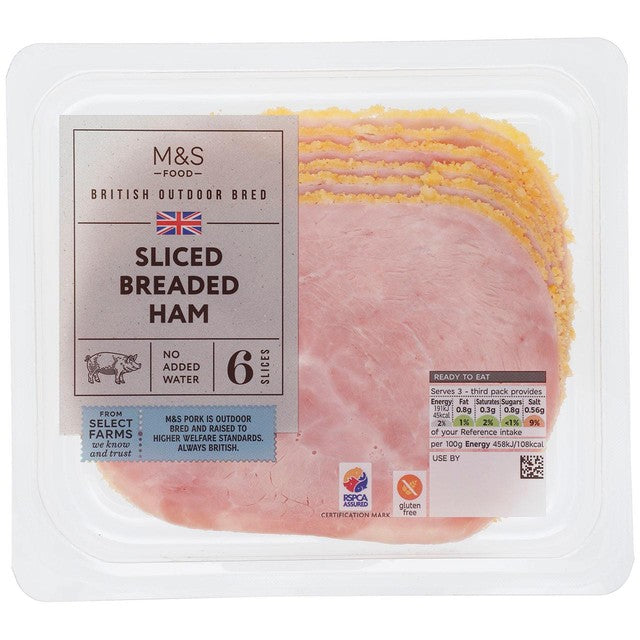 M&S British sliced breaded ham 125g, imported from the UK