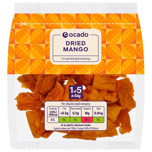 Ocado dried mango snack 100g, imported from the UK