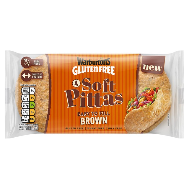 Warburtons Gluten Free Soft Brown Pittas 240g (British brand)