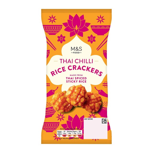 M&S Thai Chilli Rice Crackers 150g, imported from the UK