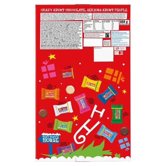 Tony's Chocolonely fairtrade chocolate advent calendar with mixed chocolates 225g (British brand)