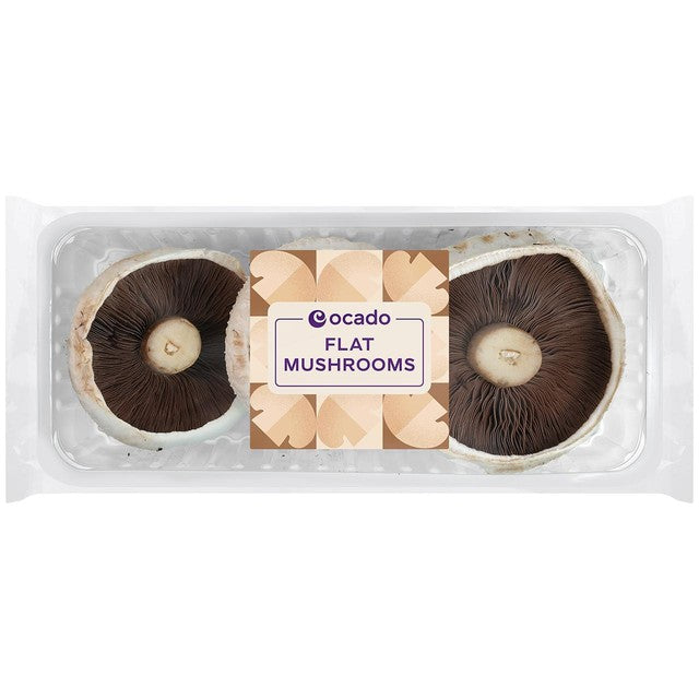 Ocado flat mushrooms 250g, imported from the UK