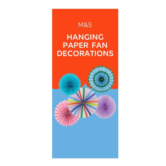 M&S rainbow hanging paper fan decorations 5 per pack, imported from the UK