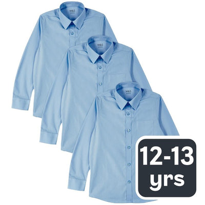 Chemises scolaires régulières M&S Bleu 12-13 Ans 3 Pack