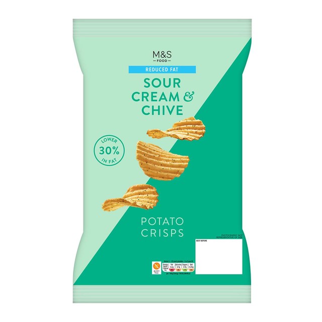 M&S Sour Cream & Chive Crisps 150g, imported from the UK