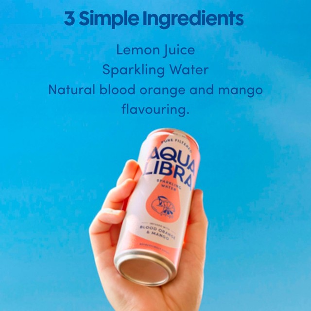 Aqua Libra blood orange mango sparkling water, imported from the UK