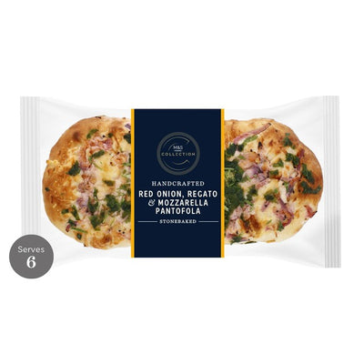 M&S Rotzwiebel, Regato & Mozzarella Pantofola, halb gebackenes Brot 275g