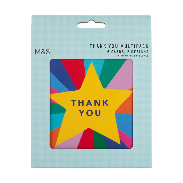 M&S rainbow thank you teacher card pack 6 cards envelopes - British product