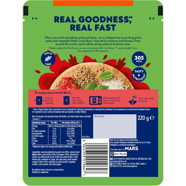 Ben's Original Italian Style Sundried Tomato microwave rice and grains meal 220g - British product