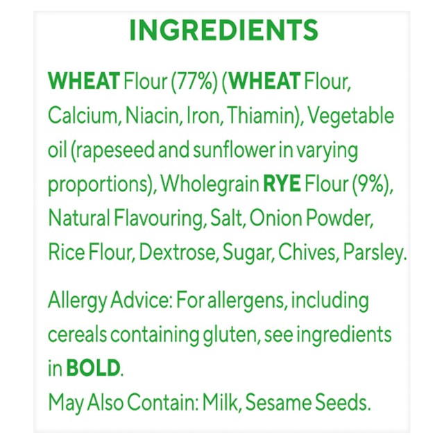 Ryvita flatbread snacks sour cream and chive 125g, imported from the UK