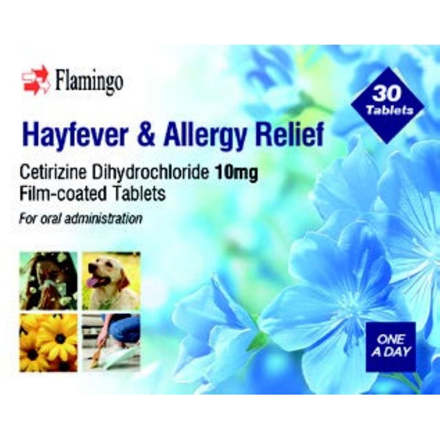 Flamingo Cetirizine 10mg hayfever relief tablets, UK version