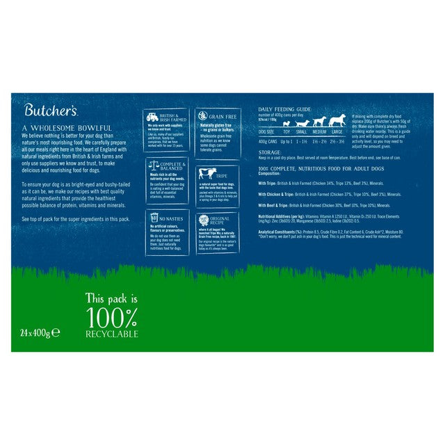 Butcher's tripe loaf dog food variety pack 24 x 400g - British product
