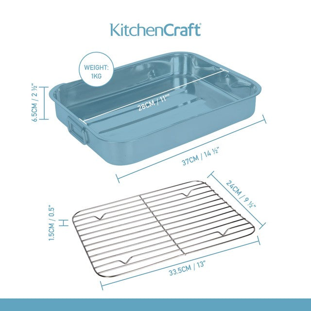 KitchenCraft stainless steel roasting tin with rack 37x28x6.5cm, UK version