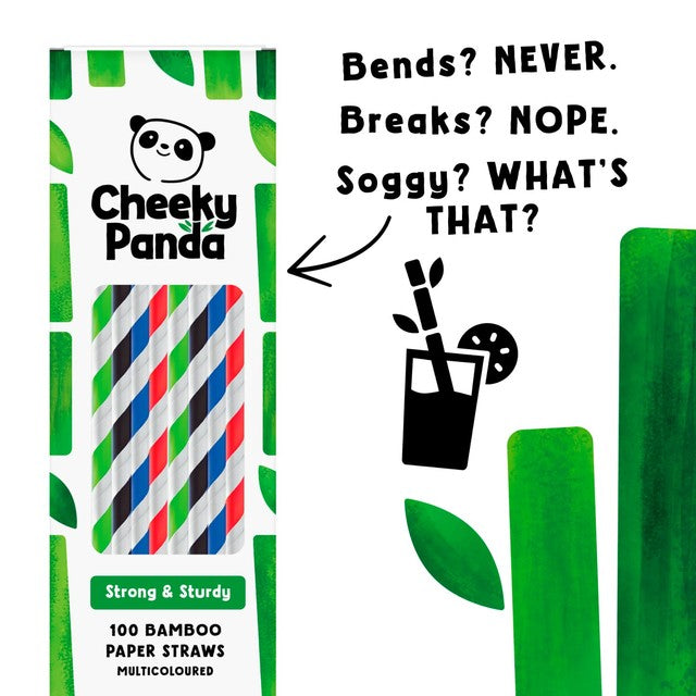 The Cheeky Panda bamboo paper straws striped 100 pack - British product