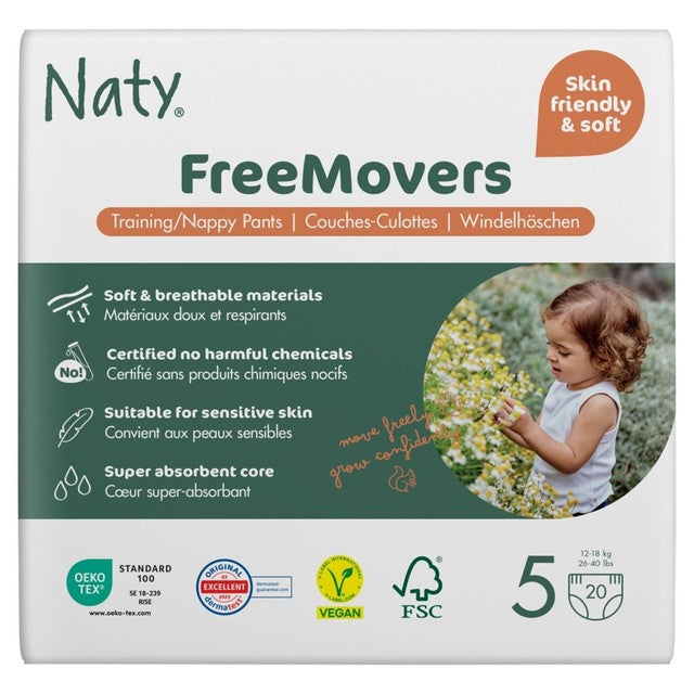 Naty FreeMovers nappy pants Size 5 (12-18kg), imported from the UK