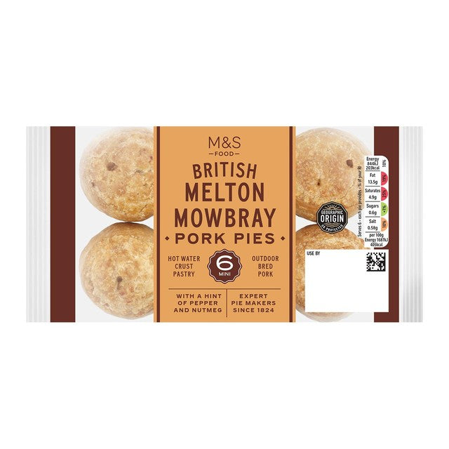 M&S Mini Melton Mowbray pork pies pack of 6, imported from the UK